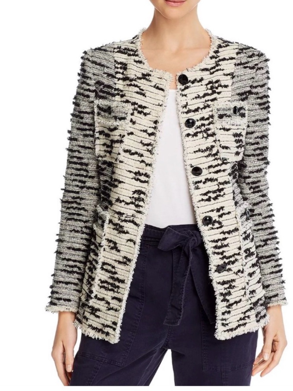 Rebecca Taylor Ivory and Black Textured Tweed Jacket